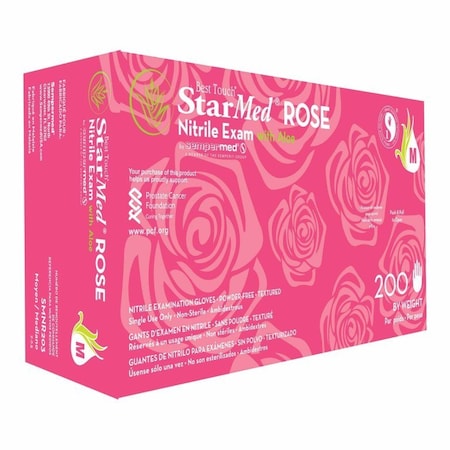 Starmed Rose Disposable Gloves, Nitrile, M, 200 PK, Pink SMNR203